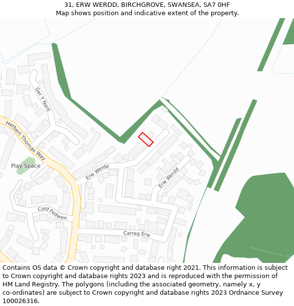 31, ERW WERDD, BIRCHGROVE, SWANSEA, SA7 0HF: Location map and indicative extent of plot