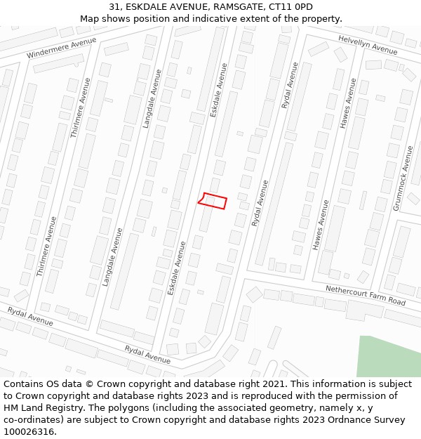 31, ESKDALE AVENUE, RAMSGATE, CT11 0PD: Location map and indicative extent of plot