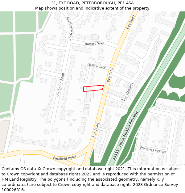 31, EYE ROAD, PETERBOROUGH, PE1 4SA: Location map and indicative extent of plot