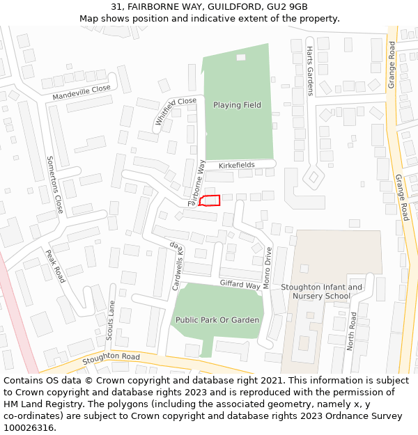 31, FAIRBORNE WAY, GUILDFORD, GU2 9GB: Location map and indicative extent of plot