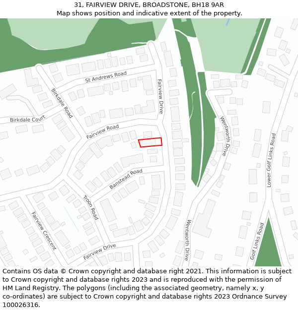 31, FAIRVIEW DRIVE, BROADSTONE, BH18 9AR: Location map and indicative extent of plot