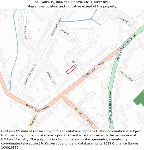 31, FAIRWAY, PRINCES RISBOROUGH, HP27 9DH: Location map and indicative extent of plot