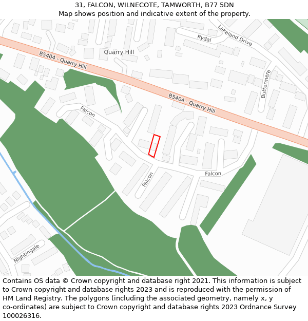 31, FALCON, WILNECOTE, TAMWORTH, B77 5DN: Location map and indicative extent of plot