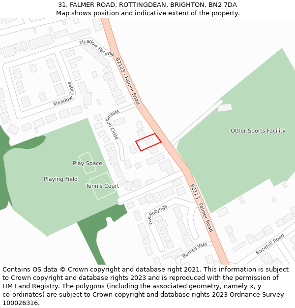 31, FALMER ROAD, ROTTINGDEAN, BRIGHTON, BN2 7DA: Location map and indicative extent of plot