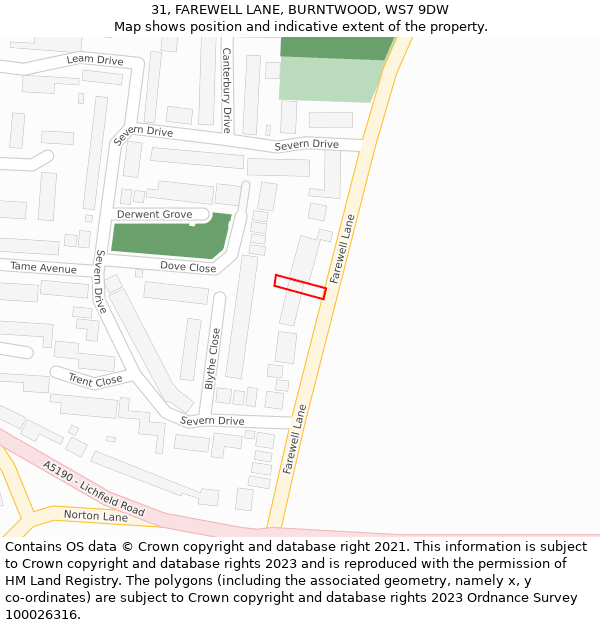 31, FAREWELL LANE, BURNTWOOD, WS7 9DW: Location map and indicative extent of plot