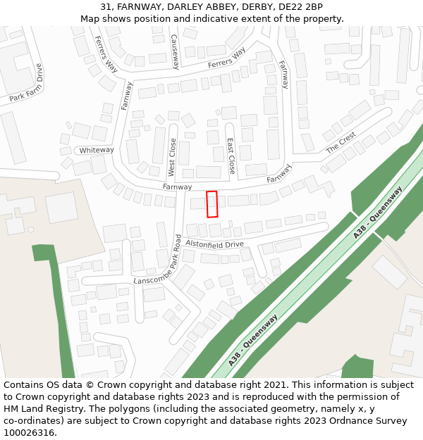 31, FARNWAY, DARLEY ABBEY, DERBY, DE22 2BP: Location map and indicative extent of plot