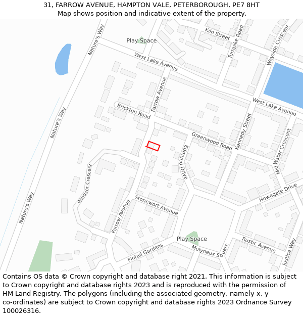 31, FARROW AVENUE, HAMPTON VALE, PETERBOROUGH, PE7 8HT: Location map and indicative extent of plot