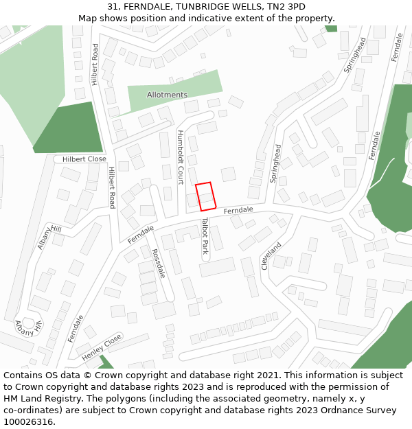 31, FERNDALE, TUNBRIDGE WELLS, TN2 3PD: Location map and indicative extent of plot