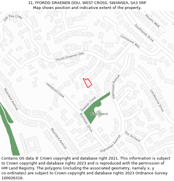 31, FFORDD DRAENEN DDU, WEST CROSS, SWANSEA, SA3 5RP: Location map and indicative extent of plot