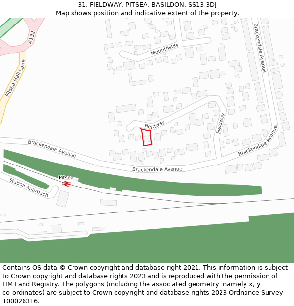 31, FIELDWAY, PITSEA, BASILDON, SS13 3DJ: Location map and indicative extent of plot