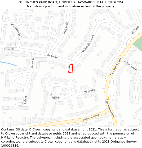 31, FINCHES PARK ROAD, LINDFIELD, HAYWARDS HEATH, RH16 2DA: Location map and indicative extent of plot