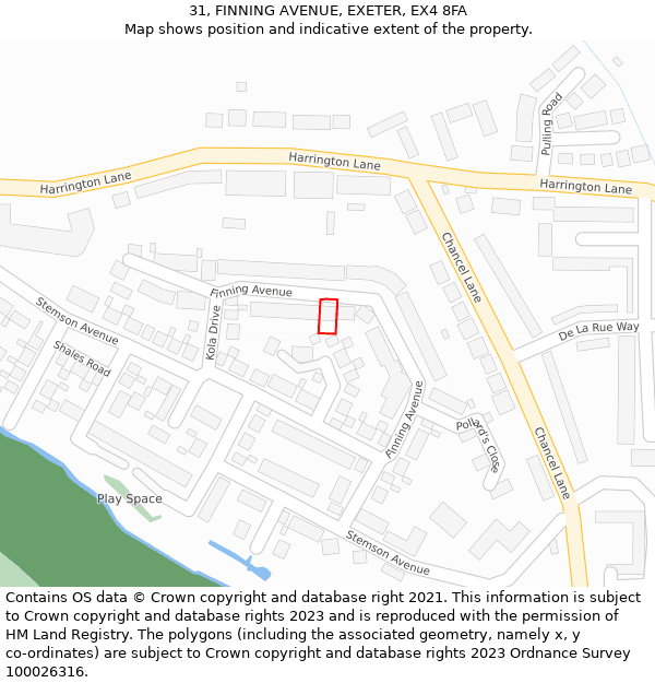 31, FINNING AVENUE, EXETER, EX4 8FA: Location map and indicative extent of plot