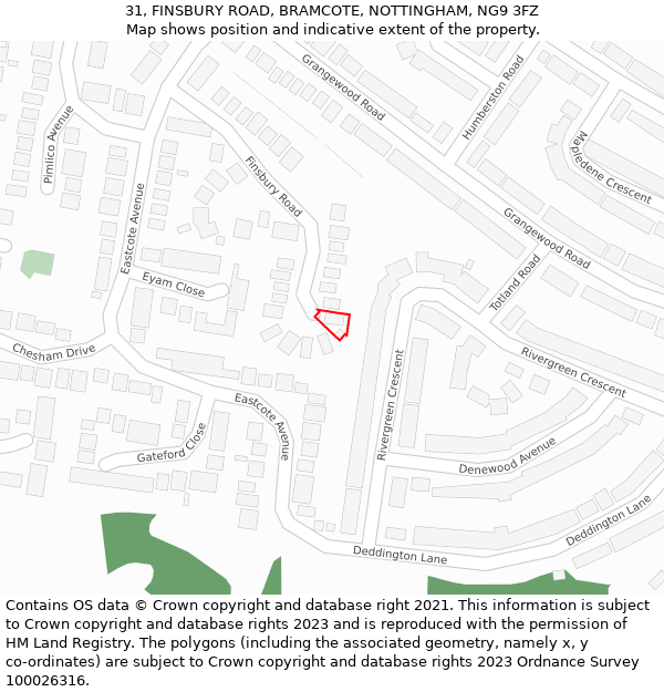 31, FINSBURY ROAD, BRAMCOTE, NOTTINGHAM, NG9 3FZ: Location map and indicative extent of plot