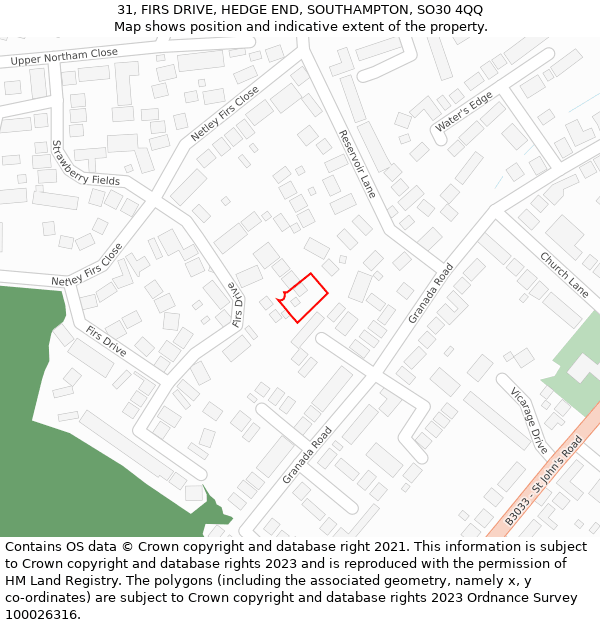 31, FIRS DRIVE, HEDGE END, SOUTHAMPTON, SO30 4QQ: Location map and indicative extent of plot