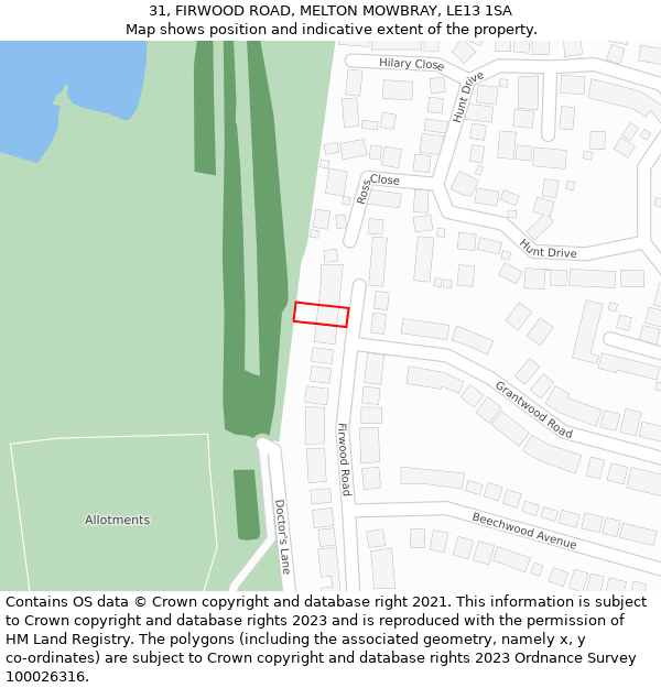 31, FIRWOOD ROAD, MELTON MOWBRAY, LE13 1SA: Location map and indicative extent of plot