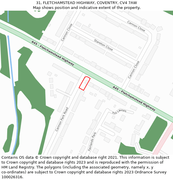 31, FLETCHAMSTEAD HIGHWAY, COVENTRY, CV4 7AW: Location map and indicative extent of plot