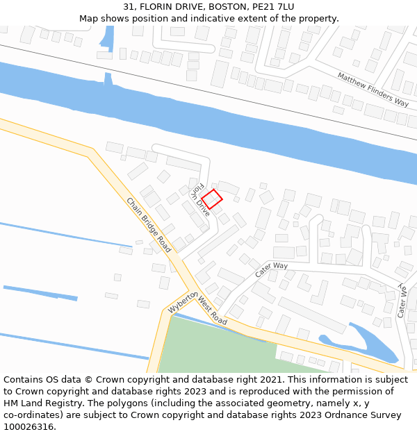 31, FLORIN DRIVE, BOSTON, PE21 7LU: Location map and indicative extent of plot