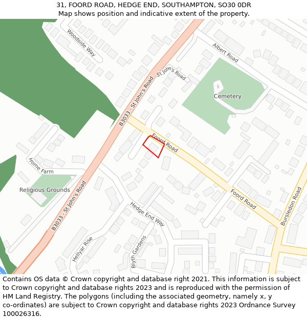 31, FOORD ROAD, HEDGE END, SOUTHAMPTON, SO30 0DR: Location map and indicative extent of plot