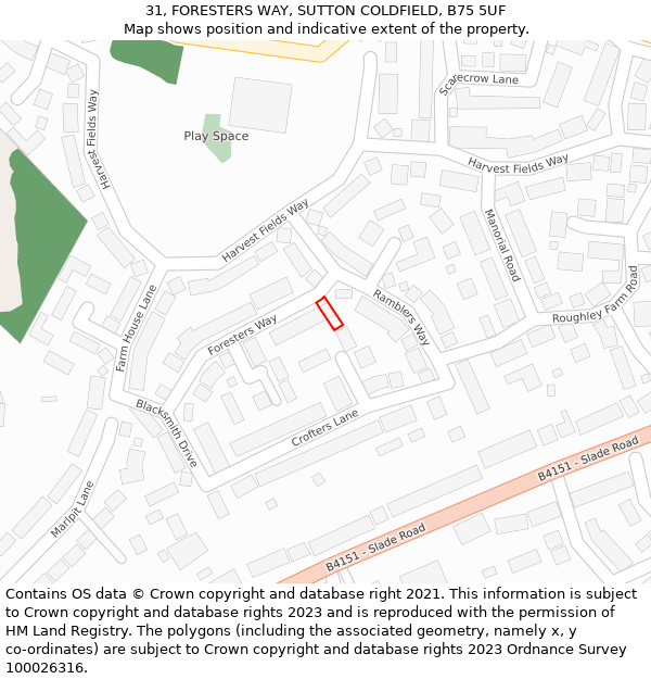 31, FORESTERS WAY, SUTTON COLDFIELD, B75 5UF: Location map and indicative extent of plot