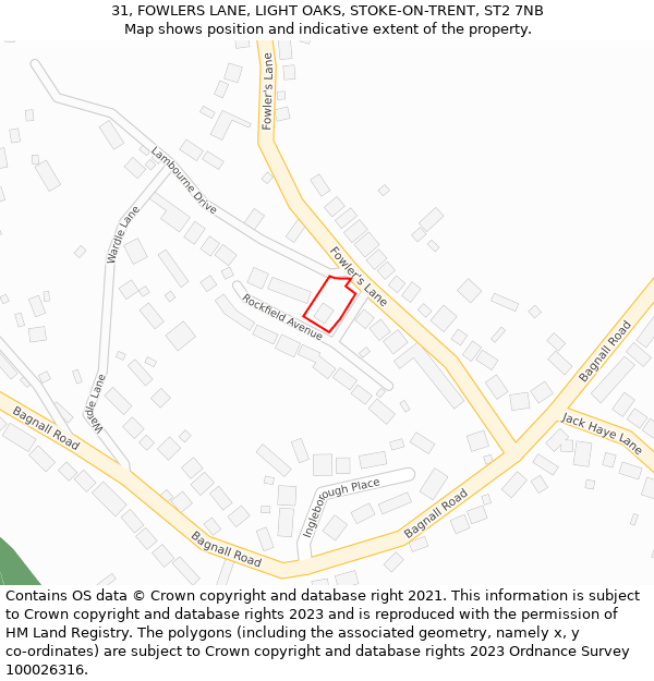31, FOWLERS LANE, LIGHT OAKS, STOKE-ON-TRENT, ST2 7NB: Location map and indicative extent of plot