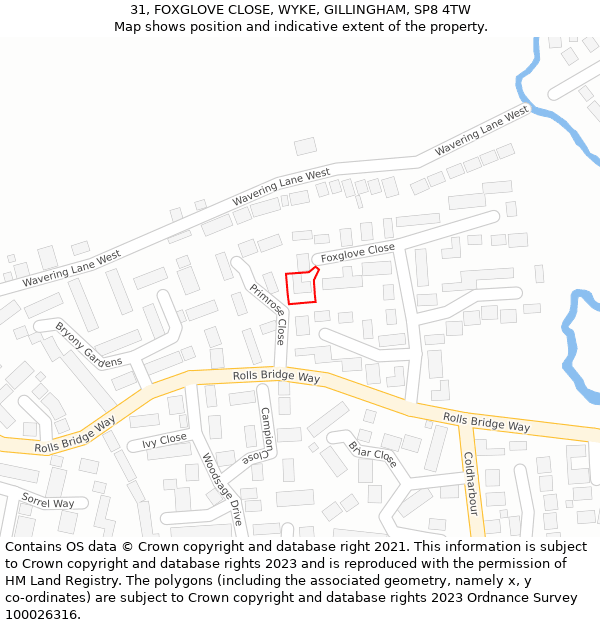 31, FOXGLOVE CLOSE, WYKE, GILLINGHAM, SP8 4TW: Location map and indicative extent of plot