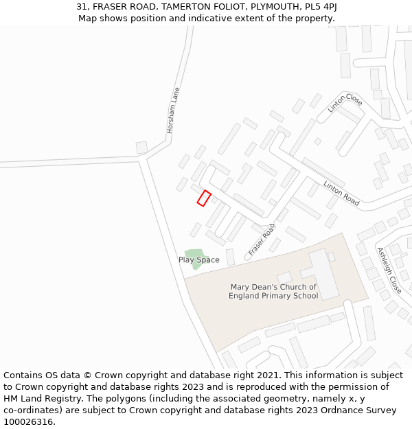 31, FRASER ROAD, TAMERTON FOLIOT, PLYMOUTH, PL5 4PJ: Location map and indicative extent of plot