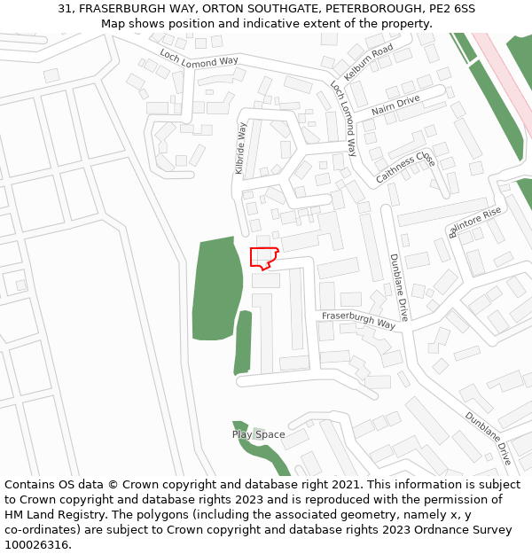 31, FRASERBURGH WAY, ORTON SOUTHGATE, PETERBOROUGH, PE2 6SS: Location map and indicative extent of plot