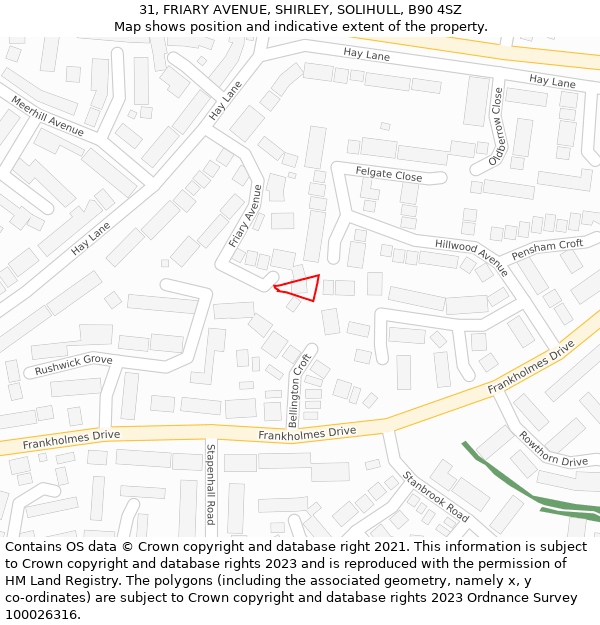 31, FRIARY AVENUE, SHIRLEY, SOLIHULL, B90 4SZ: Location map and indicative extent of plot