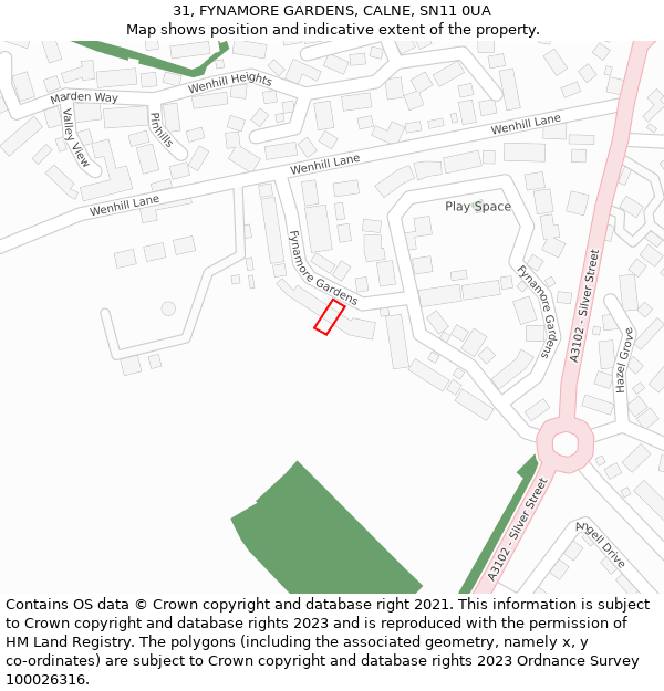 31, FYNAMORE GARDENS, CALNE, SN11 0UA: Location map and indicative extent of plot