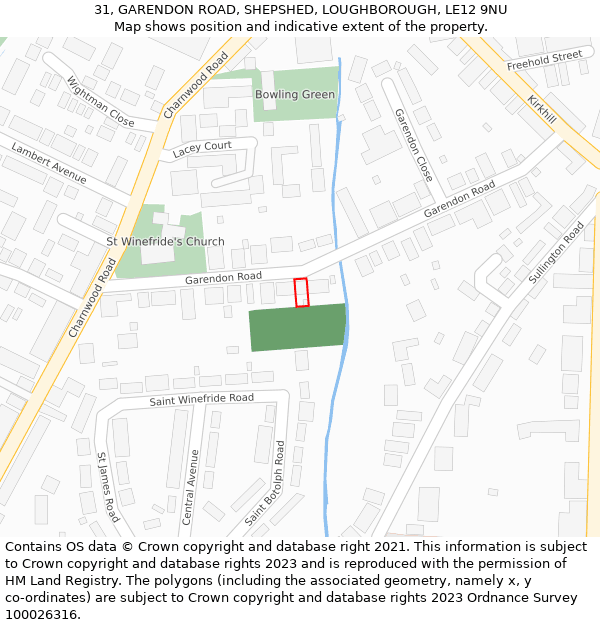 31, GARENDON ROAD, SHEPSHED, LOUGHBOROUGH, LE12 9NU: Location map and indicative extent of plot