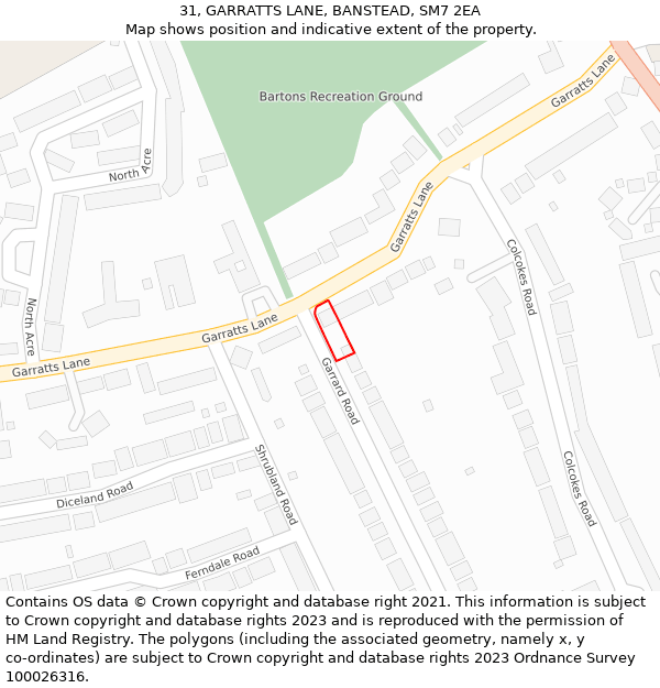 31, GARRATTS LANE, BANSTEAD, SM7 2EA: Location map and indicative extent of plot