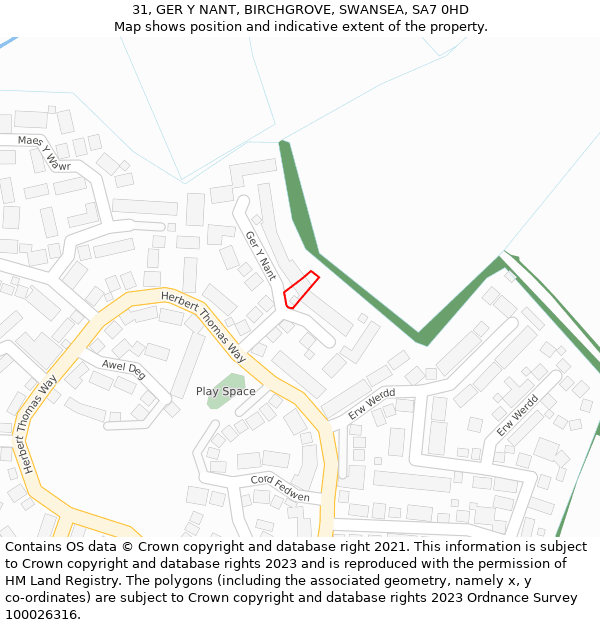 31, GER Y NANT, BIRCHGROVE, SWANSEA, SA7 0HD: Location map and indicative extent of plot