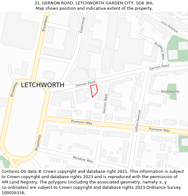 31, GERNON ROAD, LETCHWORTH GARDEN CITY, SG6 3HL: Location map and indicative extent of plot