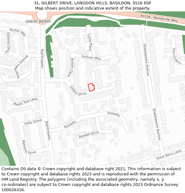 31, GILBERT DRIVE, LANGDON HILLS, BASILDON, SS16 6SP: Location map and indicative extent of plot