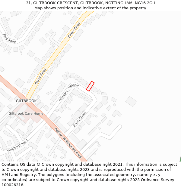 31, GILTBROOK CRESCENT, GILTBROOK, NOTTINGHAM, NG16 2GH: Location map and indicative extent of plot