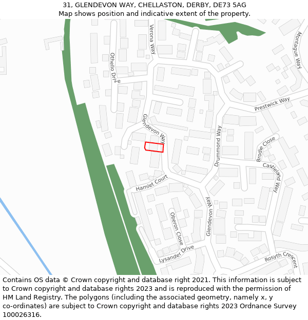 31, GLENDEVON WAY, CHELLASTON, DERBY, DE73 5AG: Location map and indicative extent of plot