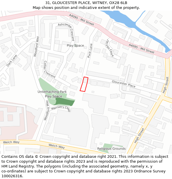 31, GLOUCESTER PLACE, WITNEY, OX28 6LB: Location map and indicative extent of plot