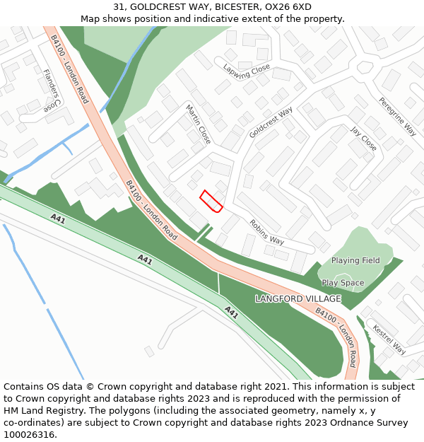 31, GOLDCREST WAY, BICESTER, OX26 6XD: Location map and indicative extent of plot