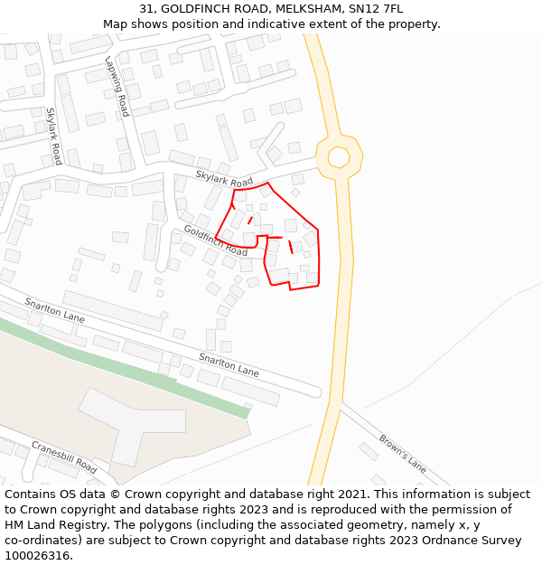 31, GOLDFINCH ROAD, MELKSHAM, SN12 7FL: Location map and indicative extent of plot