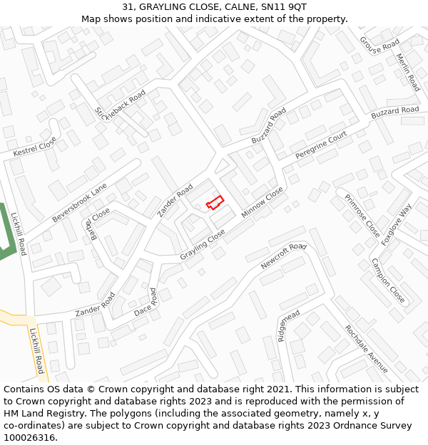 31, GRAYLING CLOSE, CALNE, SN11 9QT: Location map and indicative extent of plot