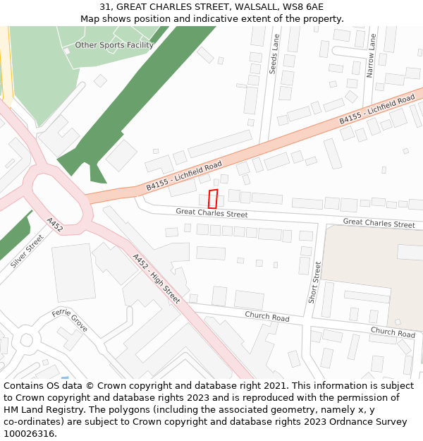 31, GREAT CHARLES STREET, WALSALL, WS8 6AE: Location map and indicative extent of plot