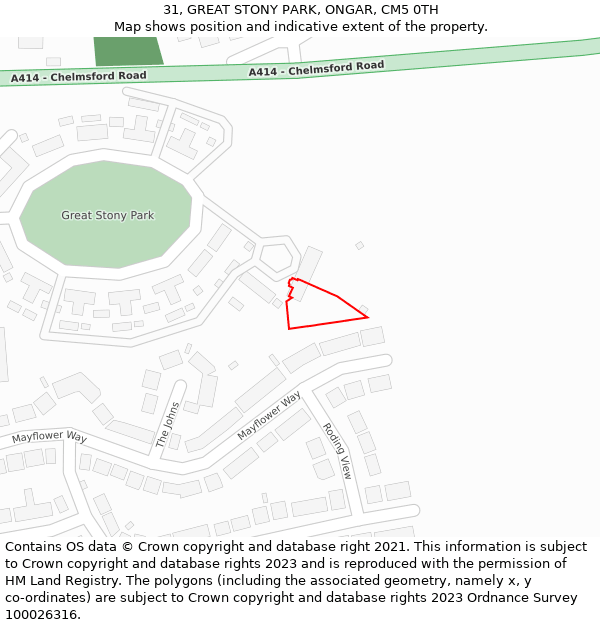 31, GREAT STONY PARK, ONGAR, CM5 0TH: Location map and indicative extent of plot