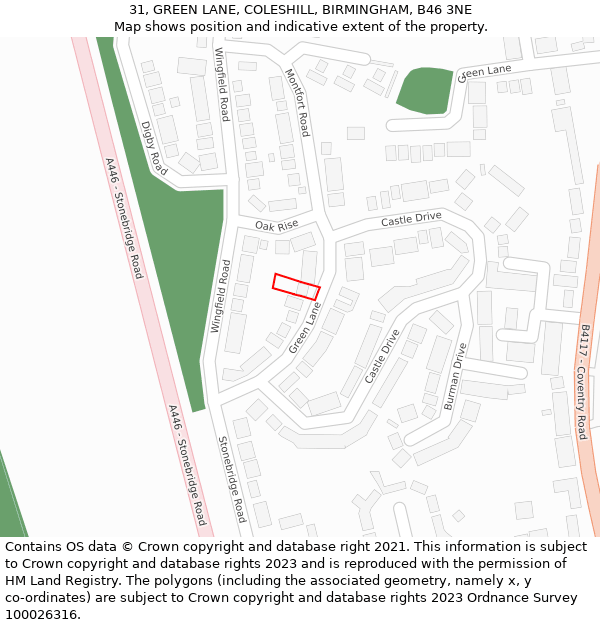 31, GREEN LANE, COLESHILL, BIRMINGHAM, B46 3NE: Location map and indicative extent of plot