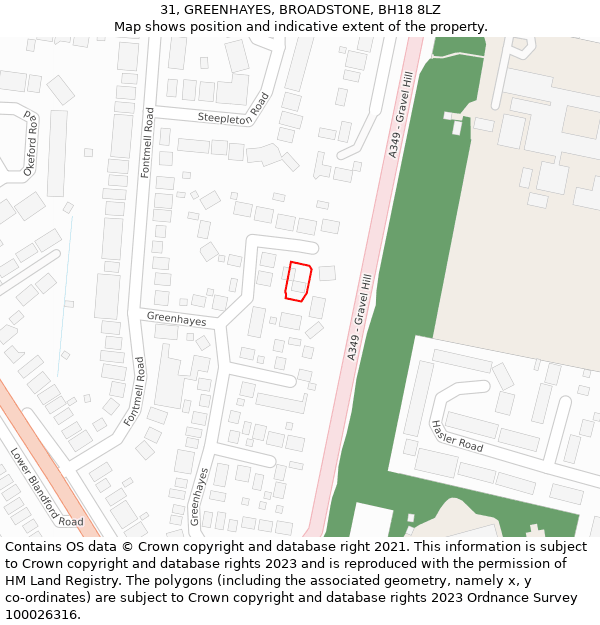31, GREENHAYES, BROADSTONE, BH18 8LZ: Location map and indicative extent of plot