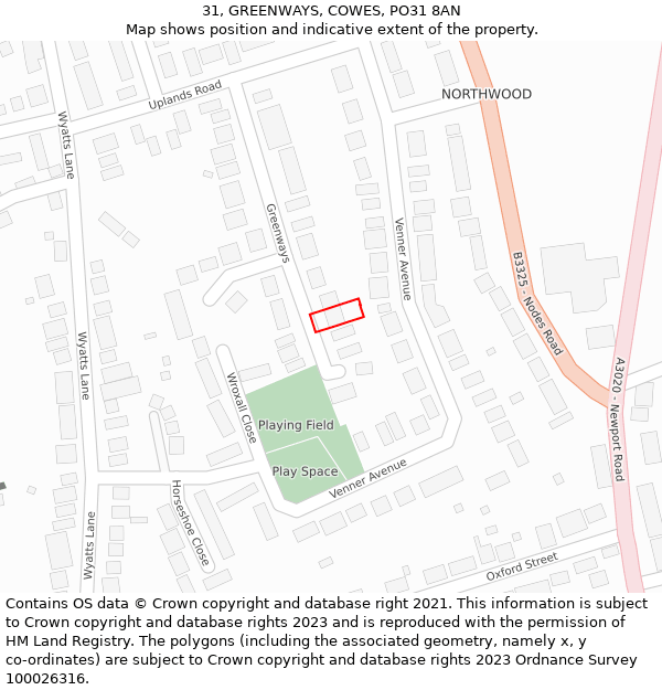 31, GREENWAYS, COWES, PO31 8AN: Location map and indicative extent of plot