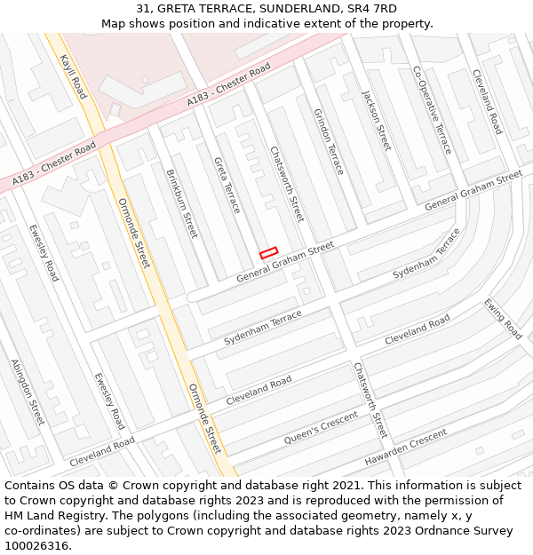 31, GRETA TERRACE, SUNDERLAND, SR4 7RD: Location map and indicative extent of plot