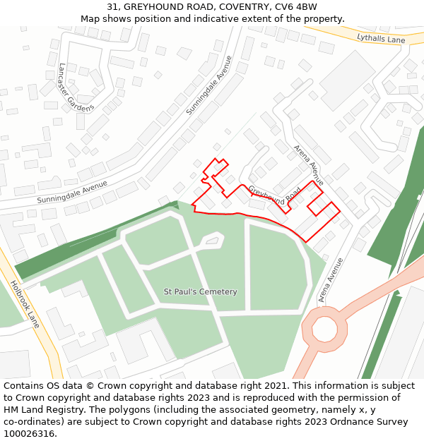 31, GREYHOUND ROAD, COVENTRY, CV6 4BW: Location map and indicative extent of plot