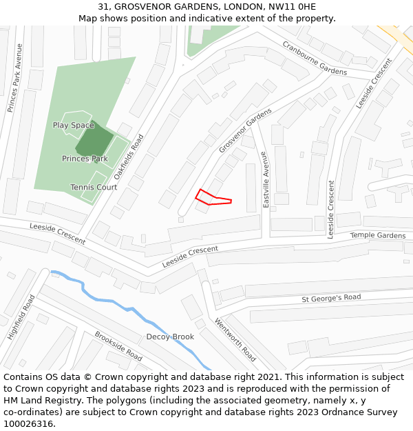 31, GROSVENOR GARDENS, LONDON, NW11 0HE: Location map and indicative extent of plot