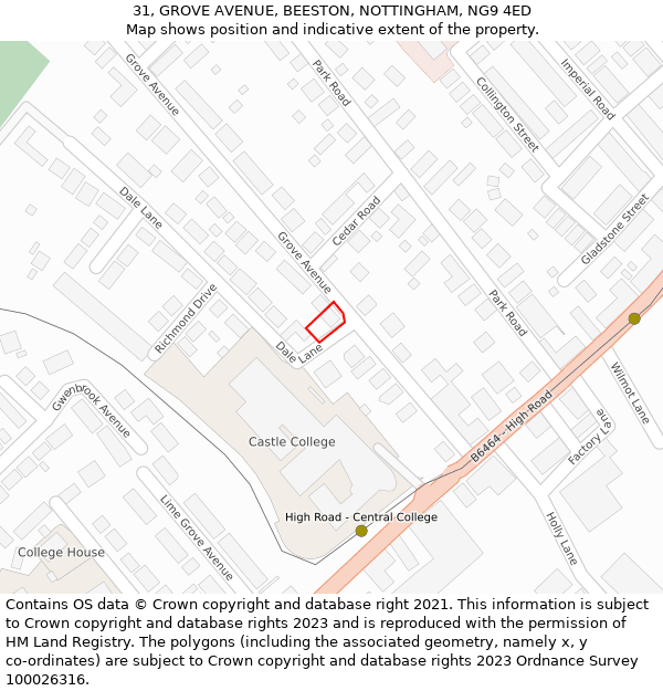 31, GROVE AVENUE, BEESTON, NOTTINGHAM, NG9 4ED: Location map and indicative extent of plot