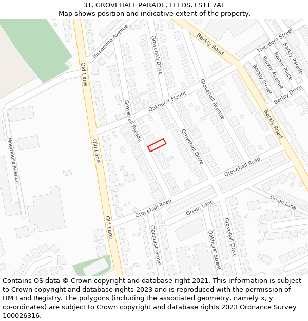 31, GROVEHALL PARADE, LEEDS, LS11 7AE: Location map and indicative extent of plot